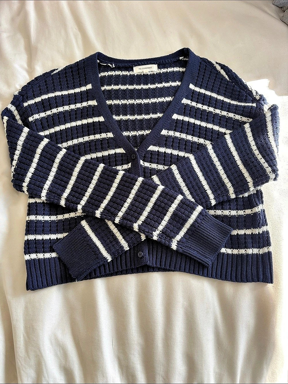 no comment Striped Cardigan in Blue & White Size Large